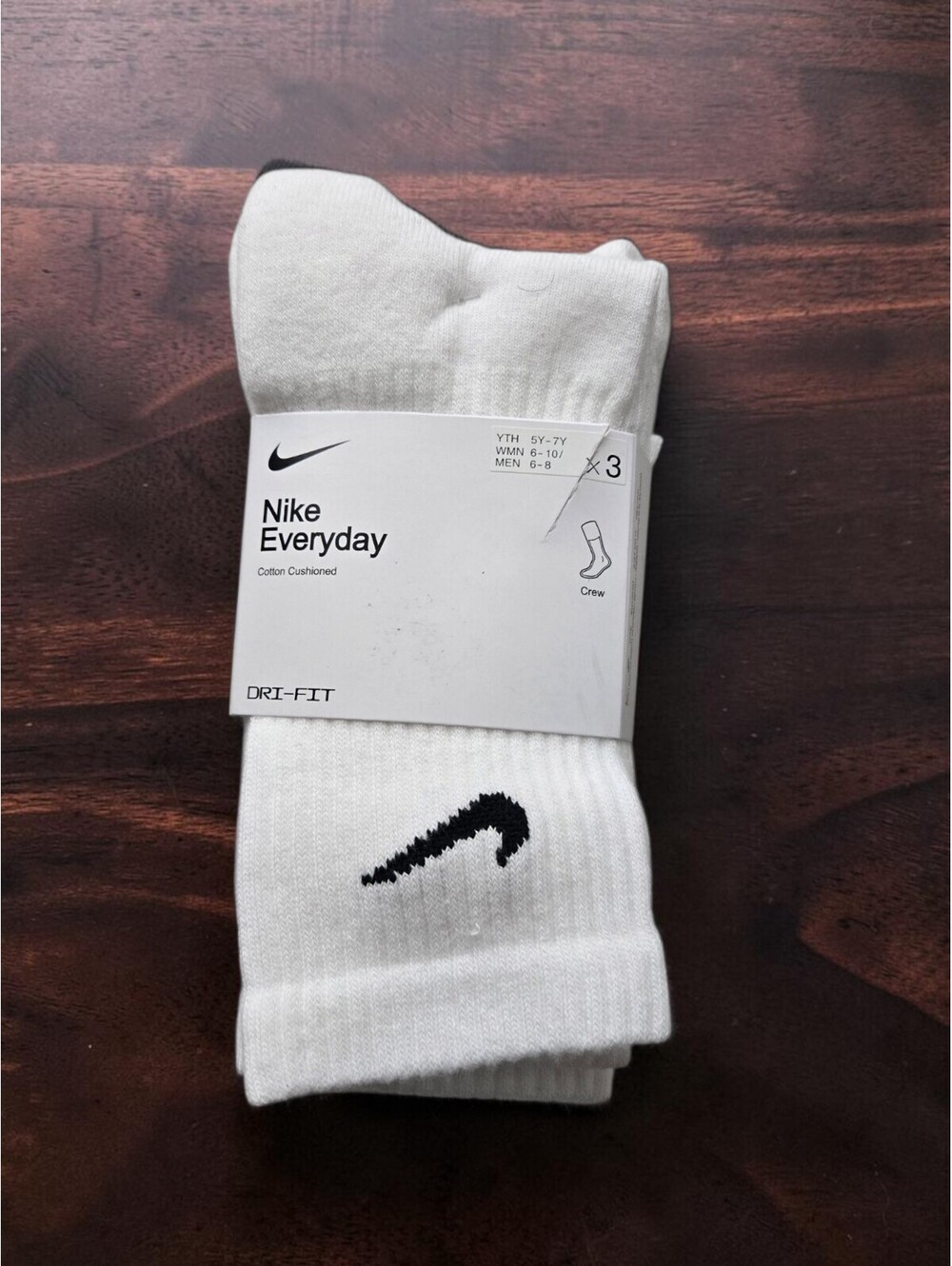 Nike Everyday Cushioned Crew Socks 3-Pack White Medium